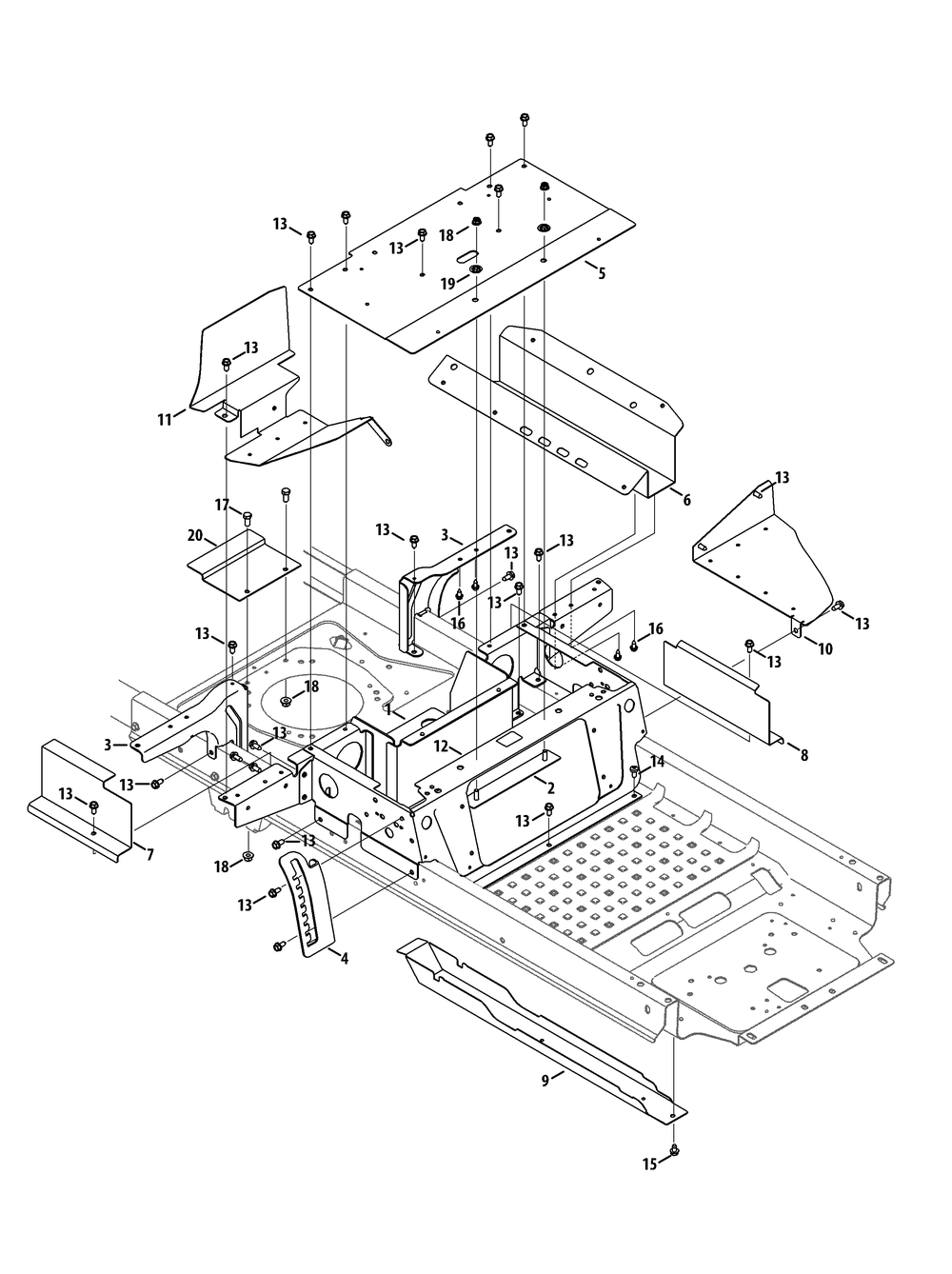 Operators Platform Lower Diagram and Parts List for RZT-S42ZERO (17AVCEDS710-17WVCEDS710)(2013) Cub Cadet Lawn Tractor